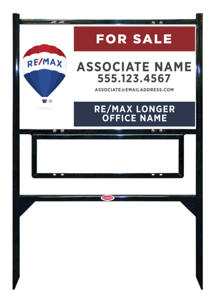Angle Iron Frame w 1 Rider Insert and Agent Name w Longer Office Name Sign Unit, 18h x 30w, Steel