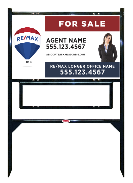 Angle Iron Frame w 1 Rider Insert and Agent Name w cut out photo Sign Unit, 18h x 30w, Steel