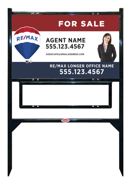 Angle Iron Frame w 1 Rider Insert and Agent Name w cut out photo Sign Unit, 18h x 30w, Steel