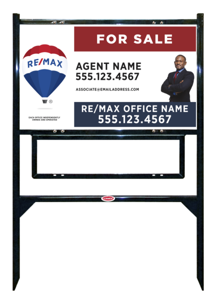 Angle Iron Frame w 1 Rider Insert and Agent Name w cut out photo & disclaimer Sign Unit, 18h x 30w, Steel