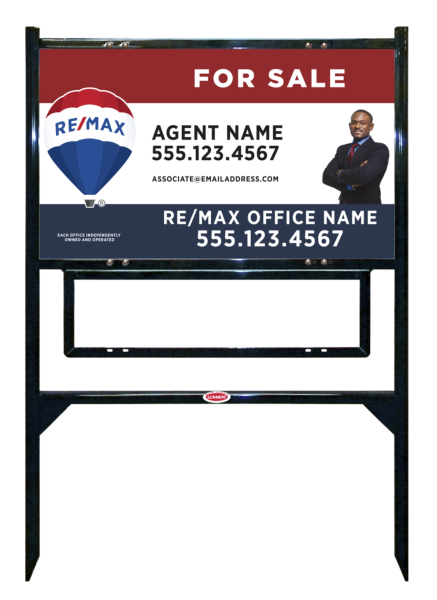 Angle Iron Frame w 1 Rider Insert and Agent Name w cut out photo & disclaimer Sign Unit, 18h x 30w, Steel