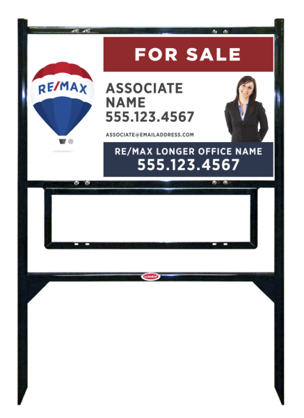 Angle Iron Frame w 1 Rider Insert and Agent Name w cut out photo Sign Unit, 18h x 30w, Steel