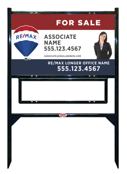 Angle Iron Frame w 1 Rider Insert and Agent Name w cut out photo Sign Unit, 18h x 30w, Steel
