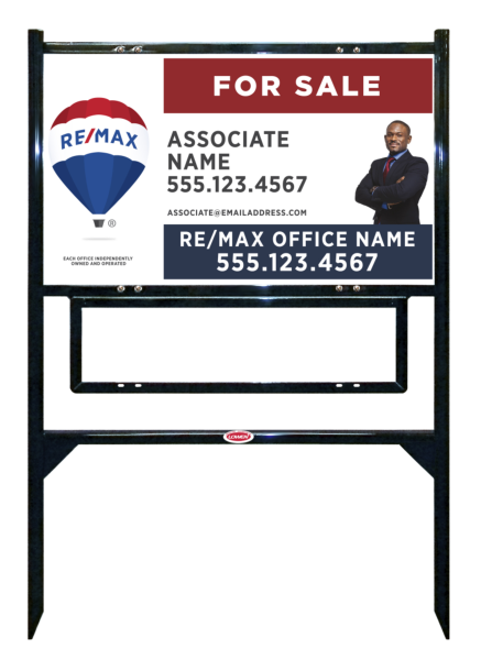 Angle Iron Frame w 1 Rider Insert and Agent Name w cut out photo & disclaimer Sign Unit, 18h x 30w, Steel