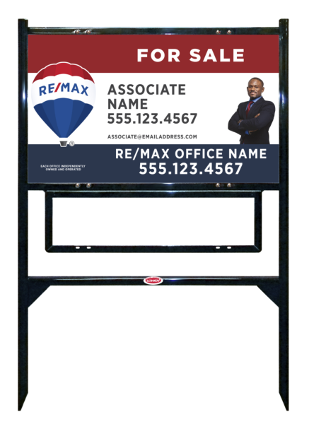 Angle Iron Frame w 1 Rider Insert and Agent Name w cut out photo & disclaimer Sign Unit, 18h x 30w, Steel