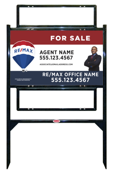 Angle Iron Frame w 2 Rider Insetrs and Agent Name w cut out photo & disclaimer Unit, 18h x 30w, Steel
