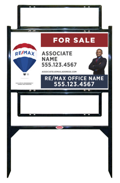 Angle Iron Frame w 2 Rider Insetrs and Agent Name w cut out photo & disclaimer Unit, 18h x 30w, Steel