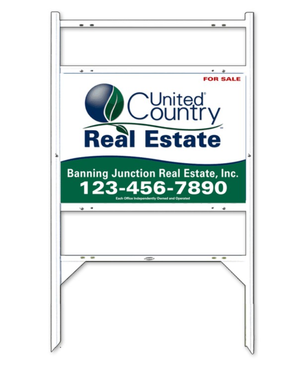 real estate white Angle Iron Frame and sign panel unit with two Rider inserts, 24 GA steel 20h x 28w